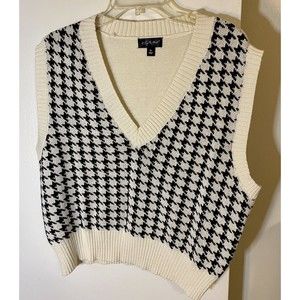 Women's Say What Black & White Checked V-Neck Vest Size XL